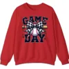 Game Day Plaid Bow Baseball Sweatshirt, Black White Checkered Ribbon Crewneck, Sports Lover Vintage Pullover
