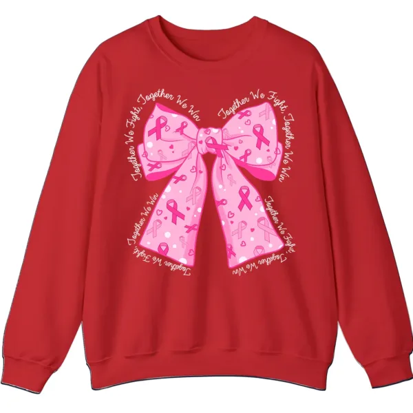 Breast Cancer Awareness Pink Ribbon Bow Sweatshirt, Together We Fight, Together We Win