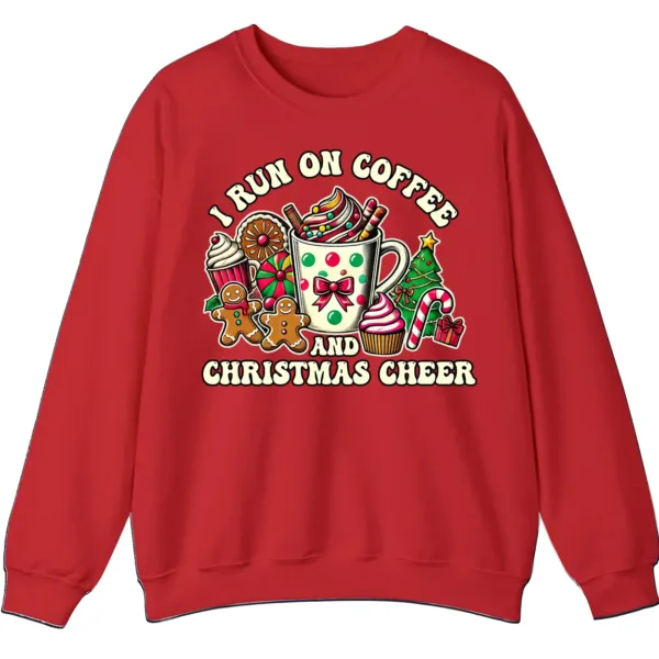 I Run On Coffee & Christmas Cheer Sweatshirt, Funny Holiday Cocoa Mug Cookie Shirt