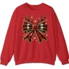 Glitter Plaid Bow Reindeer Antlers Sweatshirt, Sparkling Christmas Gift for Her