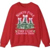 5.5 Women's Pink Bow Watercolor Christmas Tree Sweatshirt from the North Pole Farm Fresh Christmas Trees