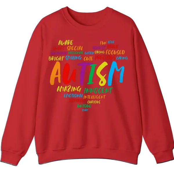 Empowering Autism Word Cloud Heart Sweatshirt, Unique Intelligent Positive Words Crewneck