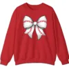 Cute Baseball Stitch Bow Crewneck Sweatshirt - Softball Mom Game Day Gift
