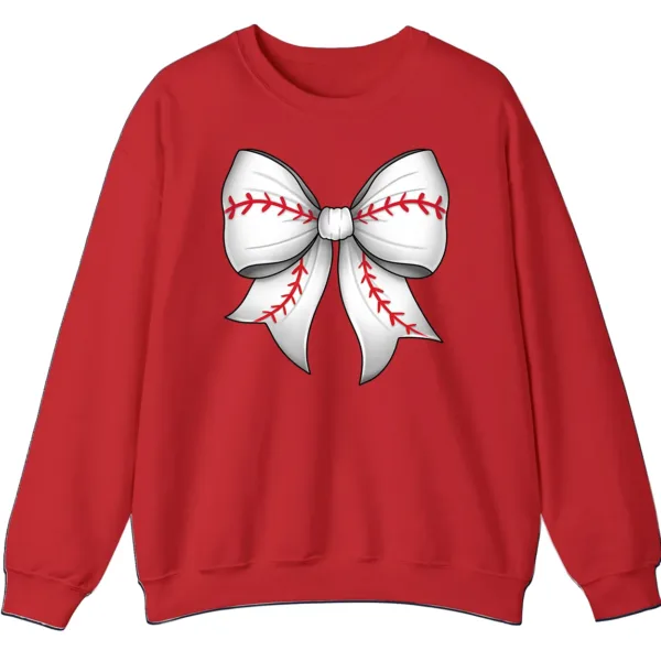 Cute Baseball Stitch Bow Crewneck Sweatshirt - Softball Mom Game Day Gift