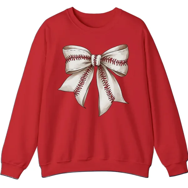 Softball Baseball Stitches Bow Sweatshirt, Game Day Ribbon Crewneck, Sports Mom Cute Pullover, Women's Fan Gift