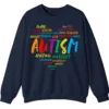 Empowering Autism Word Cloud Heart Sweatshirt, Unique Intelligent Positive Words Crewneck