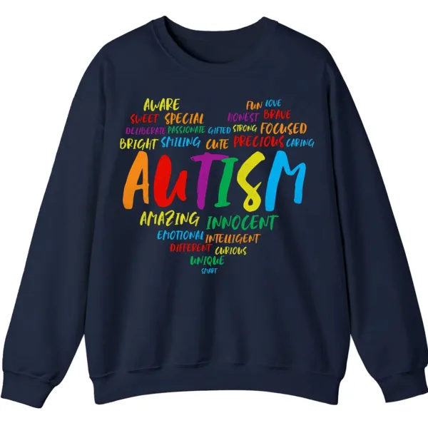 Empowering Autism Word Cloud Heart Sweatshirt, Unique Intelligent Positive Words Crewneck