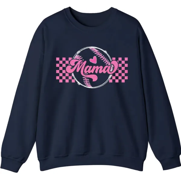 Mama Pink Glitter Softball Sweatshirt, Checkered Game Day Crewneck, Baseball Mom Pullover, Cute Sports Mom Gift