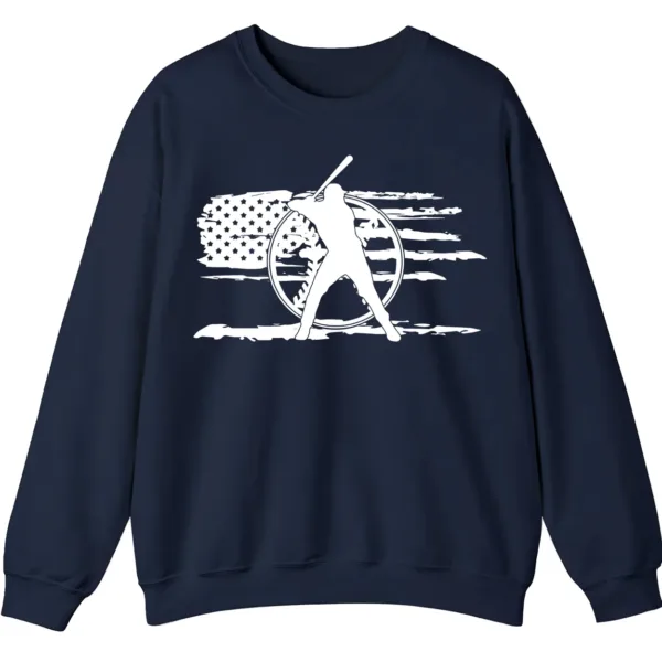 Distressed American Flag Baseball Player Sweatshirt, Patriotic Game Day Crewneck, USA Sports Fan Pullover