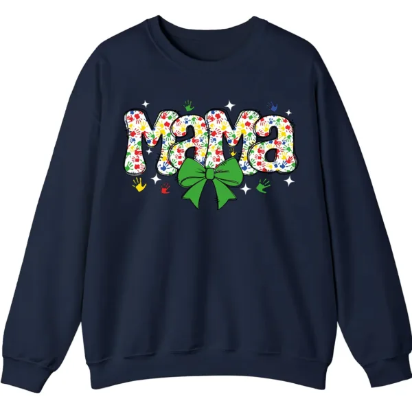 Proud Autism Mama Handprint Sweatshirt, Colorful Handprint Letters Crewneck