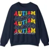 5.6 Retro Stacked Autism Awareness Sweatshirt, Colorful Repeated Text Crewneck