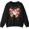 5.7 Retro Santa Bow Sweatshirt – Christmas Checkerboard Holiday Crewneck
