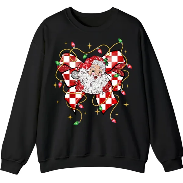 5.7 Retro Santa Bow Sweatshirt – Christmas Checkerboard Holiday Crewneck