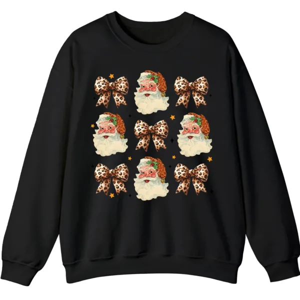 5.7 Leopard Print Bows & Santa Christmas Sweatshirt