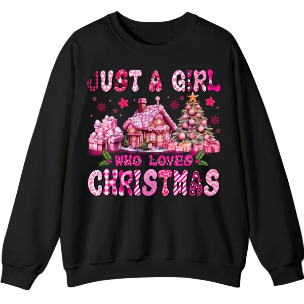 Just A Girl Who Loves Christmas Pink Gingerbread House Sweatshirt - Cute Plaid Holiday Crewneck