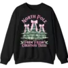 5.7 Women's Pink Bow Watercolor Christmas Tree Sweatshirt from the North Pole Farm Fresh Christmas Trees