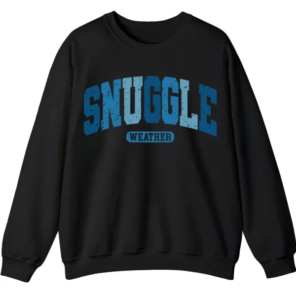Snuggle Weather Sweatshirt, Unisex Oversized Cream Crewneck, Vintage Distressed Blue Graphic Cozy Pullover