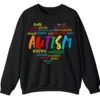 Empowering Autism Word Cloud Heart Sweatshirt, Unique Intelligent Positive Words Crewneck