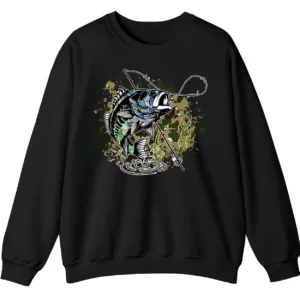 Largemouth Bass Fishing Sweatshirt - Camo Splash Art Crewneck