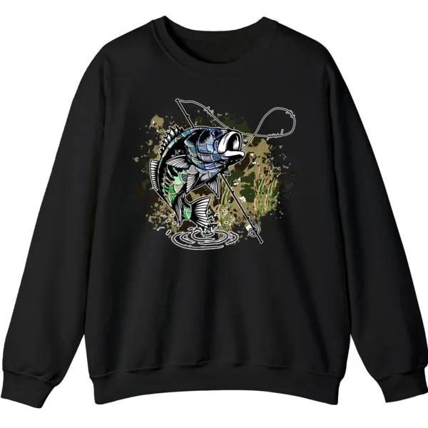 Largemouth Bass Fishing Sweatshirt - Camo Splash Art Crewneck
