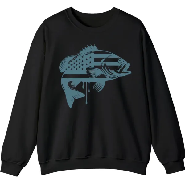 Patriotic Bass Fishing Crewneck Sweatshirt - USA Flag Fish Graphic