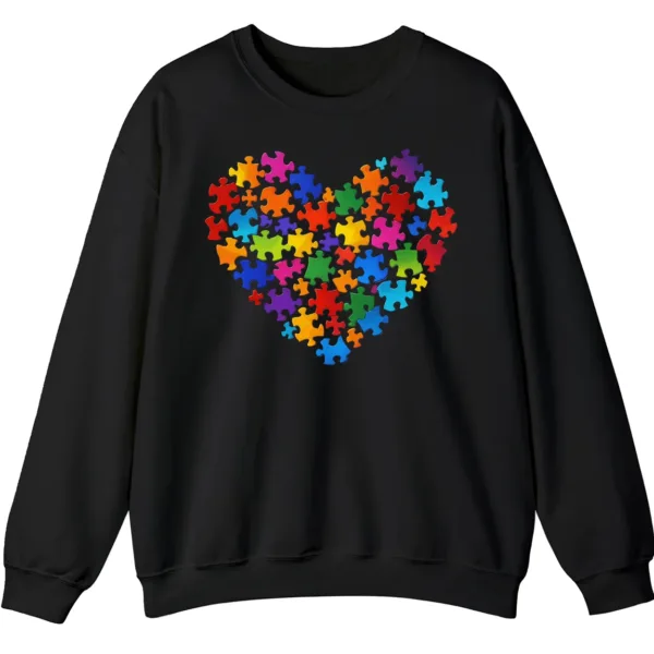 Colorful Puzzle Piece Heart Autism Awareness Sweatshirt, Jigsaw Heart Crewneck