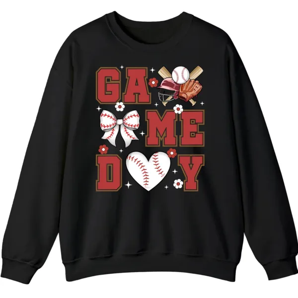 Baseball/Softball Mom Game Day Crewneck Sweatshirt - Cute Bow and Heart Graphic