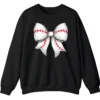 Cute Baseball Stitch Bow Crewneck Sweatshirt - Softball Mom Game Day Gift