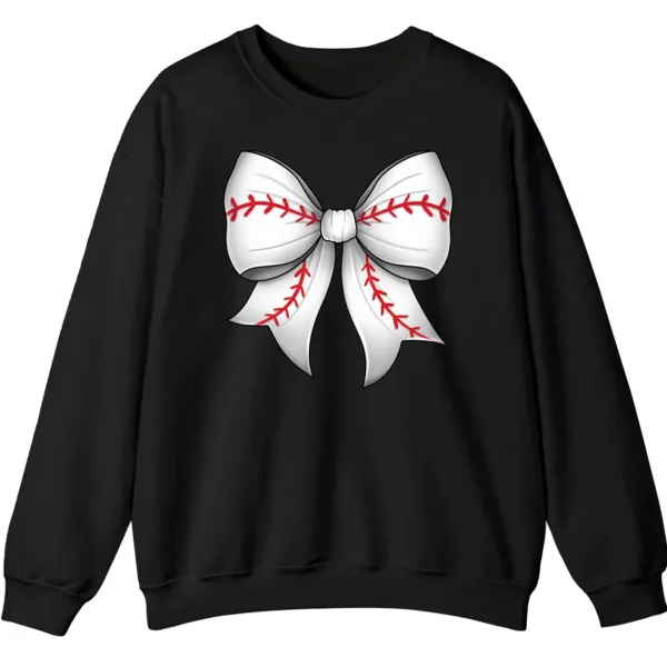 Cute Baseball Stitch Bow Crewneck Sweatshirt - Softball Mom Game Day Gift