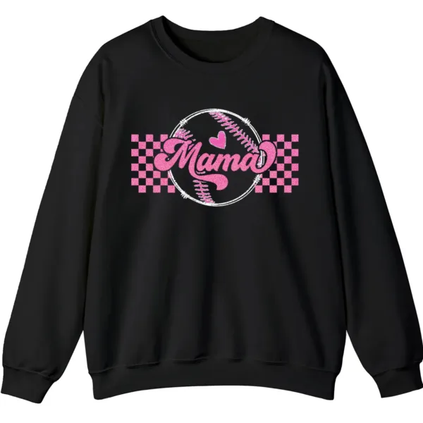 Mama Pink Glitter Softball Sweatshirt, Checkered Game Day Crewneck, Baseball Mom Pullover, Cute Sports Mom Gift