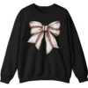 Softball Baseball Stitches Bow Sweatshirt, Game Day Ribbon Crewneck, Sports Mom Cute Pullover, Women's Fan Gift
