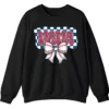 Leopard Print Mama Baseball Bow Sweatshirt, Checkered Game Day Crewneck, Pink Cheetah Softball Mom Pullover