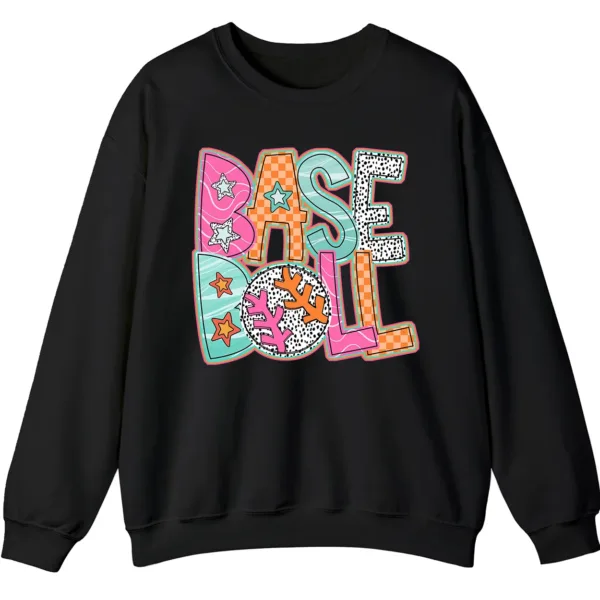 Groovy Retro Pastel Baseball Sweatshirt, Funky Pop Art Game Day Crewneck, Neon Checkerboard Sports Pullover, Bright Softball Fan Gift