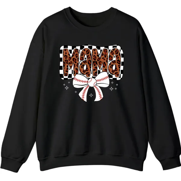 Leopard Mama Baseball Bow Sweatshirt, Checkered Cheetah Sports Mom Crewneck, Game Day Mom Gift Pullover
