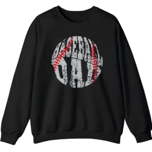 5.7 Baseball Game Day Distressed Typography Sweatshirt, Grunge Circle Dad Player Fan Crewneck