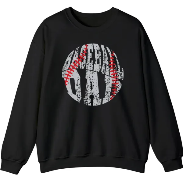 5.7 Baseball Game Day Distressed Typography Sweatshirt, Grunge Circle Dad Player Fan Crewneck