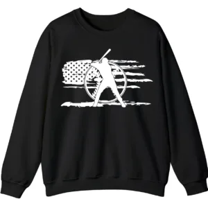 Distressed American Flag Baseball Player Sweatshirt, Patriotic Game Day Crewneck, USA Sports Fan Pullover