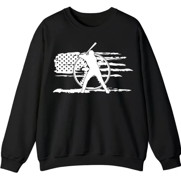 Distressed American Flag Baseball Player Sweatshirt, Patriotic Game Day Crewneck, USA Sports Fan Pullover