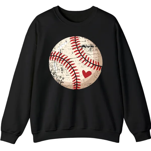 5.7 Vintage Baseball Heart Design Pullover Sweater Unisex