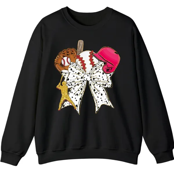 Feminine Glitter Baseball Bow Crewneck Sweatshirt Pink