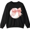 Cute Pink Baseball Bow Crewneck Sweatshirt for Girls