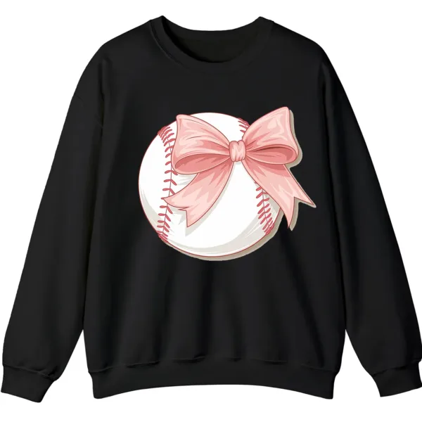 Cute Pink Baseball Bow Crewneck Sweatshirt for Girls
