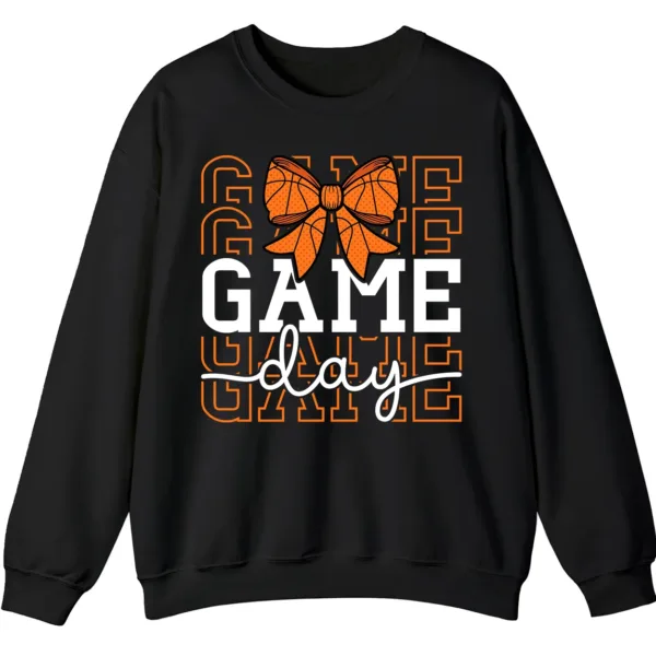 Basketball Bow Game Day Graphic Crewneck Sweatshirt