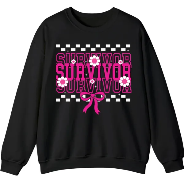 Breast Cancer Survivor Awareness Pink Ribbon Checkered Crewneck