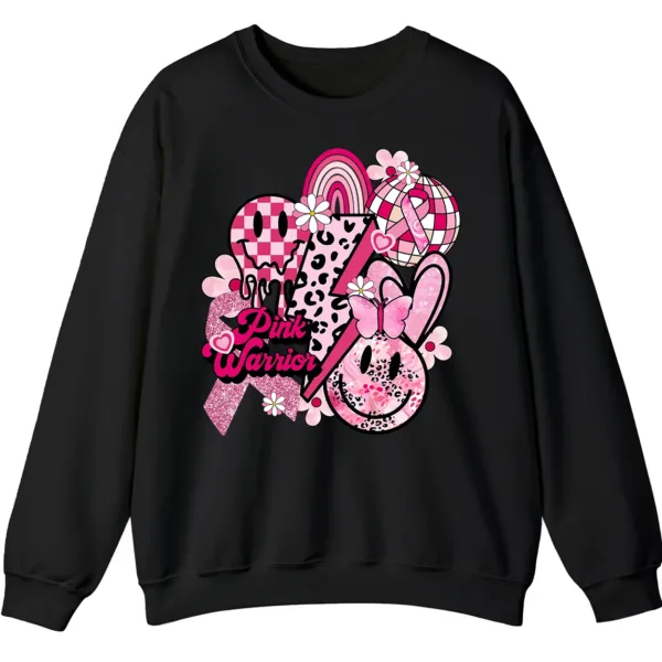 5.7 Retro Pink Warrior Leopard Smiley Face Awareness Crewneck