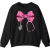 Pink Ribbon Nurse Stethoscope Bow Breast Cancer Crewneck Sweatshirt