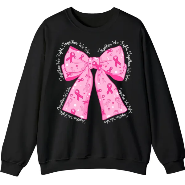 Breast Cancer Awareness Pink Ribbon Bow Sweatshirt, Together We Fight, Together We Win