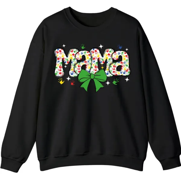 Proud Autism Mama Handprint Sweatshirt, Colorful Handprint Letters Crewneck