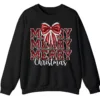 Merry Merry Merry Christmas Bow Sweatshirt – Cute Holiday Crewneck for Women