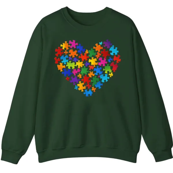 Colorful Puzzle Piece Heart Autism Awareness Sweatshirt, Jigsaw Heart Crewneck